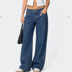 Edikted Raelynn Low Rise Jeans Sz S Dark Wash